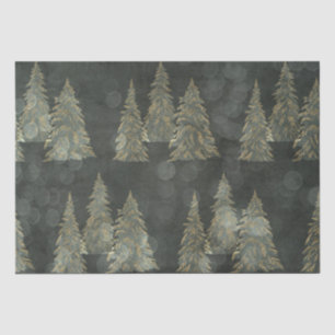 Elegant Gold Fairylight Pine Trees Christmas Tissue Paper