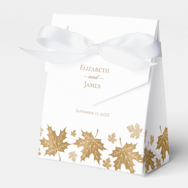 Elegant Gold Fall Leaves Custom Wedding Favor Box (Front Side)