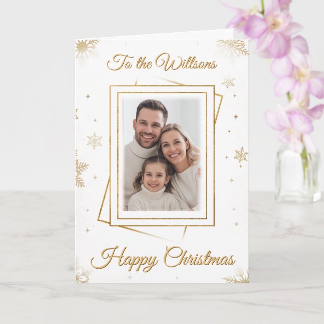 Elegant Gold Family Frame Photo Christmas Card  (Orchid)