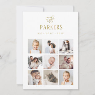 Elegant Gold Family Multi Photo Grid Christmas Holiday Card