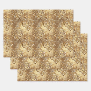 Elegant Gold Faux Brocade Gift  Wrapping Paper Sheet