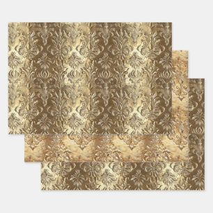 Elegant Gold Faux Brocade Gift  Wrapping Paper Sheet