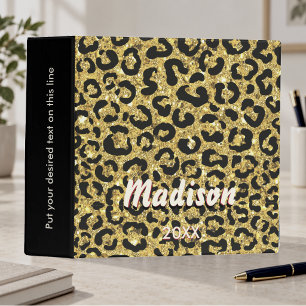 Elegant gold faux glitter animal print 3D Monogram Binder