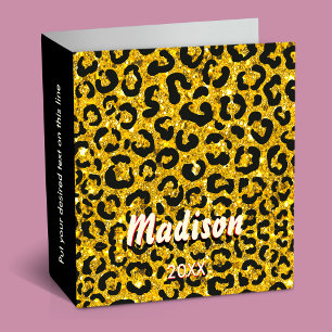 Elegant gold faux glitter animal print 3D Monogram Binder