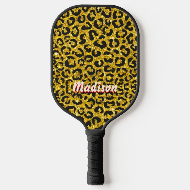 Elegant gold faux glitter animal print 3D Monogram Pickleball Paddle (Front)