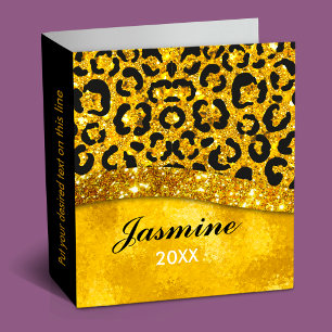 Elegant gold faux glitter animal print Monogram Binder
