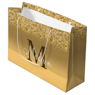 Elegant Gold Faux Glitter Monogram Large Gift Bag