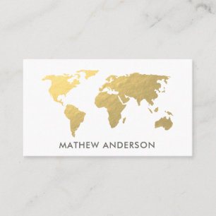 ELEGANT GOLD FAUX KRAFT WORLD MAP PERSONALISED BUSINESS CARD