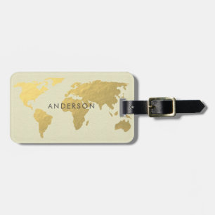 ELEGANT GOLD FAUX KRAFT WORLD MAP PERSONALIZED LUGGAGE TAG