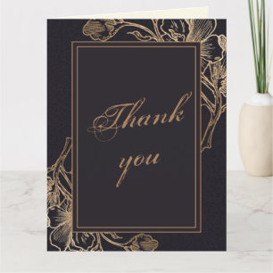 Elegant Gold Faux Metal Floral Photo Wedding Thank You Card