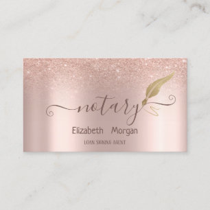 Elegant Gold Feather Notary Rose Gold Glitter Business Card