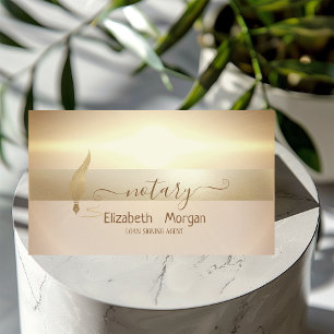 Elegant Gold Feather Notary Signing Agent Business Card