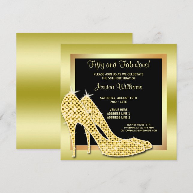 Elegant Gold Fifty & Fabulous Birthday Party Invitation (Front/Back)