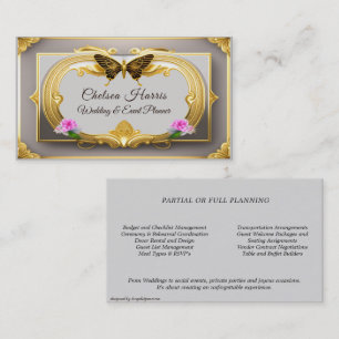 Elegant Gold Filigree Beautiful Butterfly & Roses  Business Card