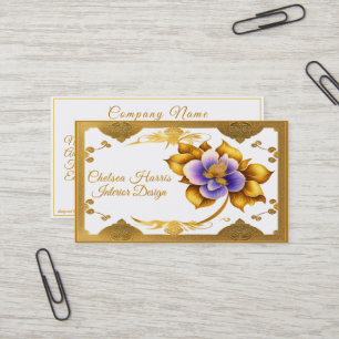 Elegant Gold Filigree Beautiful Purple Flower Business Card