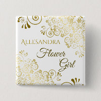 Elegant Gold Filigree Flower Girl Wedding Name Tag
