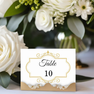 Elegant Gold Filigree on White, Wedding Table Number