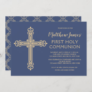 Elegant Gold First Communion Invitation for Boys