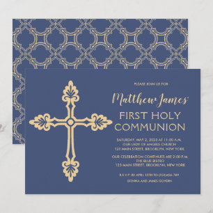 Elegant Gold First Communion Invitation for Boys