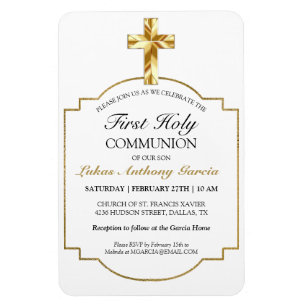 Elegant Gold First Holy Communion Invitation Magnet