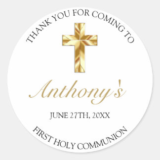 Elegant Gold First Holy Communion Thank You Classic Round Sticker