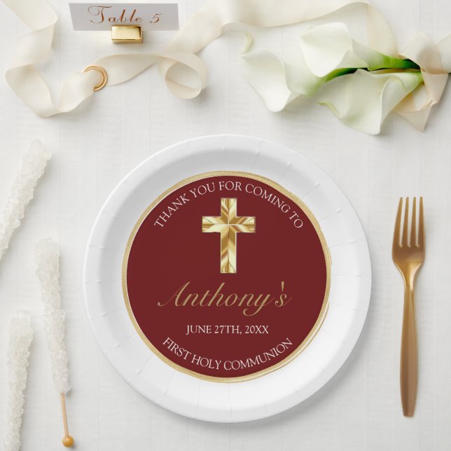 Elegant Gold First Holy Communion Thank You Paper Plate (Wedding)