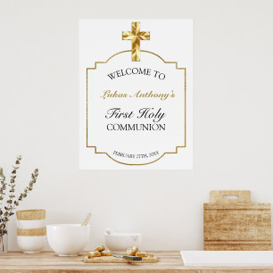 Elegant Gold First Holy Communion Welcome Sign