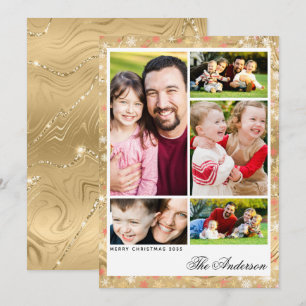 Elegant Gold Five Photo Christmas  Holiday Card