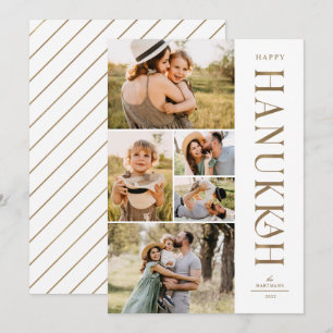 Elegant Gold Five Photo Collage Hanukkah   Holiday Card