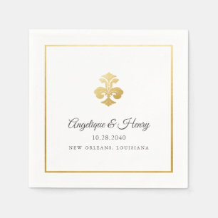 Elegant Gold Fleur de Lis Personalized Wedding  Napkin