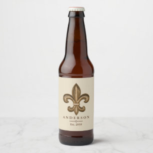 Elegant Gold Fleur de Lis & Taupe   Personalized Beer Bottle Label