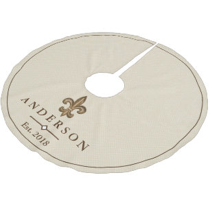 Elegant Gold Fleur de Lis & Taupe   Personalized Brushed Polyester Tree Skirt