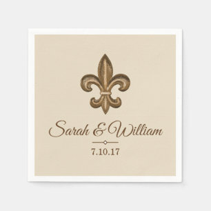 Elegant Gold Fleur de Lis & Taupe Personalized Napkin