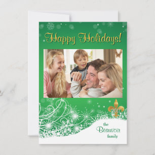 Élégant Gold Fleur Green Holiday Carte photo perso