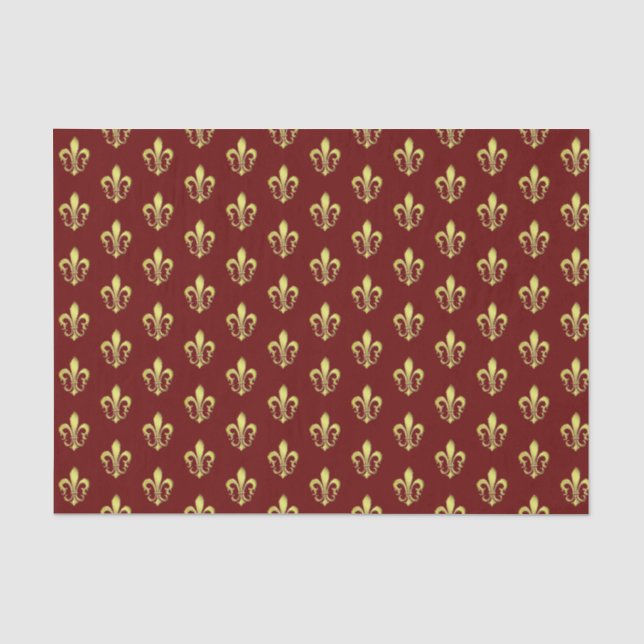 Elegant Gold Fleurs de lys Dark Red Tissue Paper (Front)