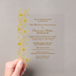 Elegant Gold Floral 10th Wedding Anniversary Acrylic Invitations