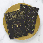 Elegant Gold Floral 30th Birthday Party Invitation<br><div class="desc">Elegant Floral 30th Birthday Party invitation featuring faux gold foil floral and border against a dark grey background on the front. Invitation has a faux gold polka dot pattern against a dark grey background back side. Personalize this invitation with your details by replacing the placeholder text. For more options such...</div>