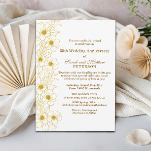 Elegant Gold Floral 35th Wedding Anniversary Invitation