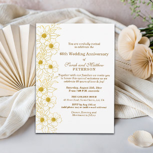Elegant Gold Floral 60th Wedding Anniversary Invitation