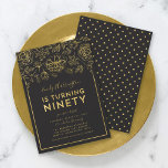 Elegant Gold Floral 90th Birthday Party Invitation<br><div class="desc">Elegant Floral 90th Birthday Party invitation featuring faux gold foil floral and border against a dark grey background on the front. Invitation has a faux gold polka dot pattern against a dark grey background back side. Personalize this invitation with your details by replacing the placeholder text. For more options such...</div>