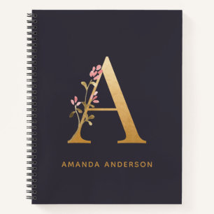 Elegant Gold Floral A Monogram Chic Personalized Notebook