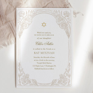 Elegant Gold Floral Bat Mitzvah  Invitation