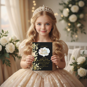 Elegant Gold Floral Black Baby Shower Invitation
