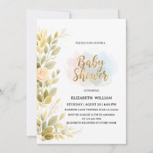 Elegant Gold Floral Botanical Baby Shower Invitation
