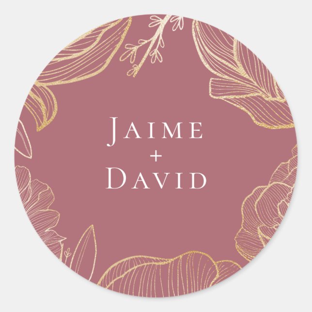Elegant Gold Floral Botanical Classic Round Sticker (Front)