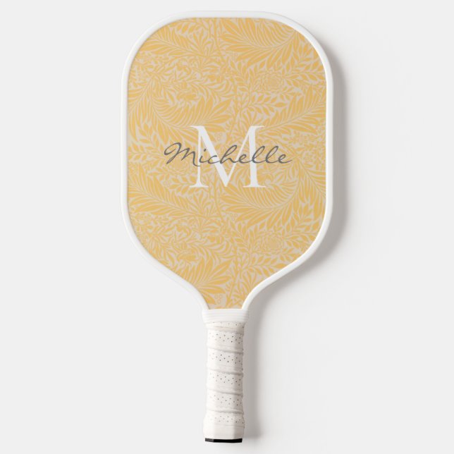 Elegant Gold Floral Botanical Monogram Pickleball Paddle (Back)