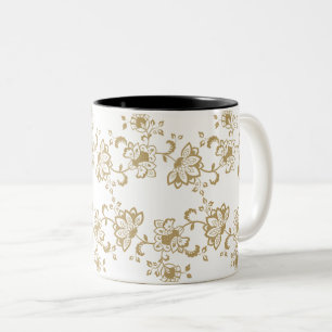 Elegant Gold Floral Botanical Pattern Two-Tone Coffee Mug