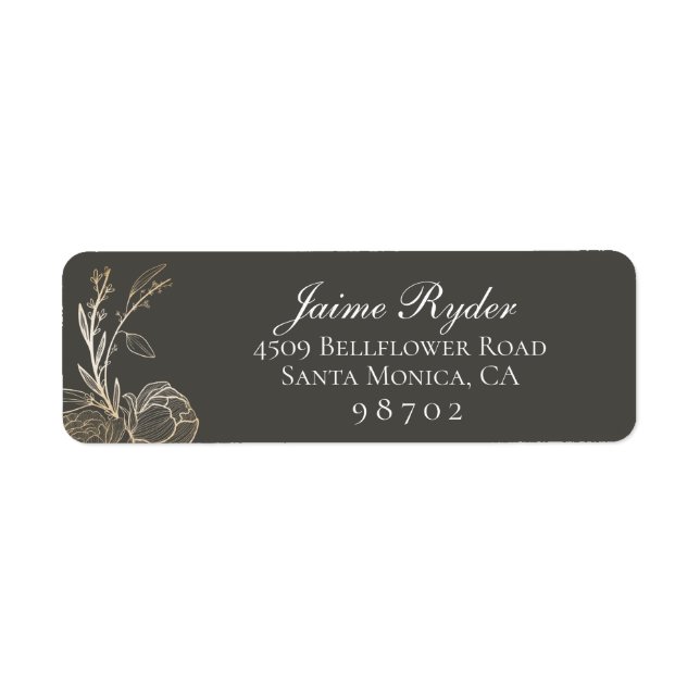 Elegant Gold Floral Botanical Return Address (Front)