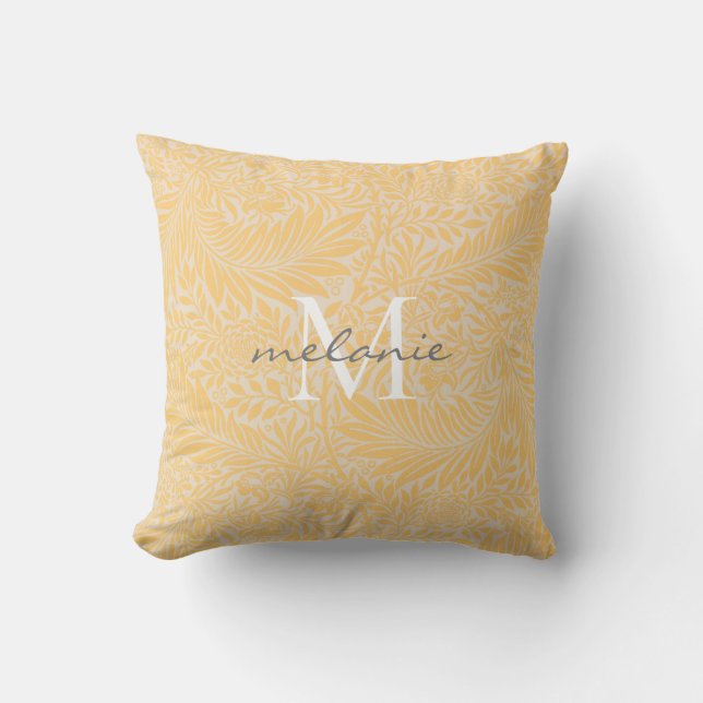 Elegant Gold Floral Botanical Script Monogram Throw Pillow (Front)