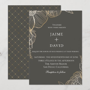 Elegant Gold Floral Botanical Wedding Invitation